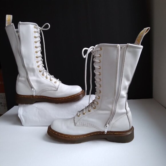Vintage Dr Martens White Leather 'Deathmoth' Garden 14 Eyelet Zip Boot US Sz 9 - Picture 8 of 16